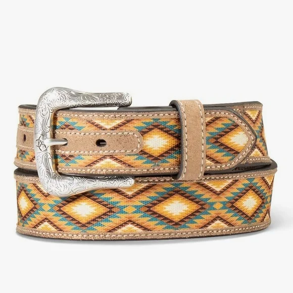 NEW Ariat | Southwest Diamond Inlay Leather Belt Western Womens Large - Picture 7 of 7